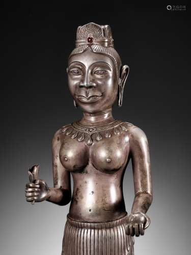 A LARGE SILVER REPOUSSE FIGURE OF UMA, CHAM PERIOD