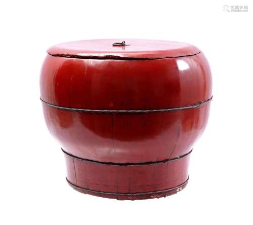 Wooden red lacquered barrel