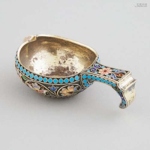 Russian Silver-Gilt and Painted Cloisonné Enamel Small Kovs
