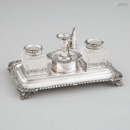 Edwardian Silver Rectangular Inkstand, James Parkes, London