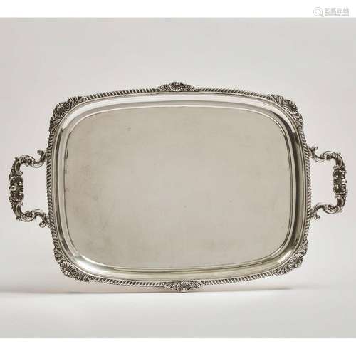 English Silver Rectangular Serving Tray, Barker Brothers, C