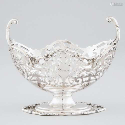 English Silver Pierced Oval Bonbon Basket, Josiah Williams