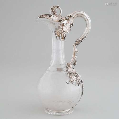 Victorian Silver Mounted Cut and Etched Glass Claret Jug, R