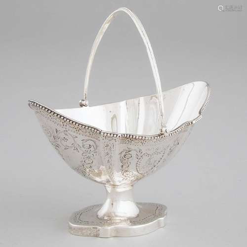 George III Silver Bright-Cut Shaped Oval Sugar Basket, Henr