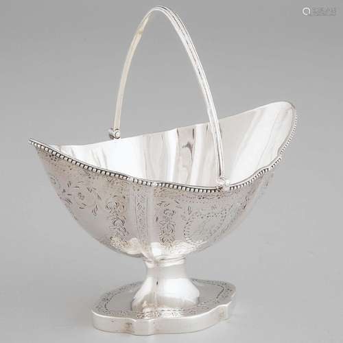 George III Silver Bright-Cut Shaped Oval Sugar Basket, Henr