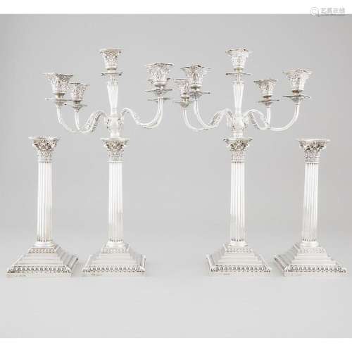 Set of Four Victorian Silver Corinthian Columnar Table Cand