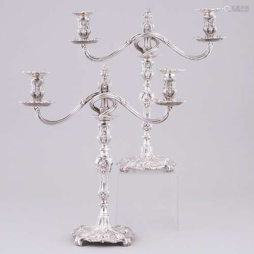 Pair of Georgian and Later Silver Two-Light Candelabra, the