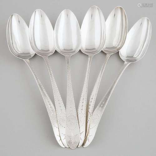 Six George III Irish Silver Bright-Cut Table Spoons, John P