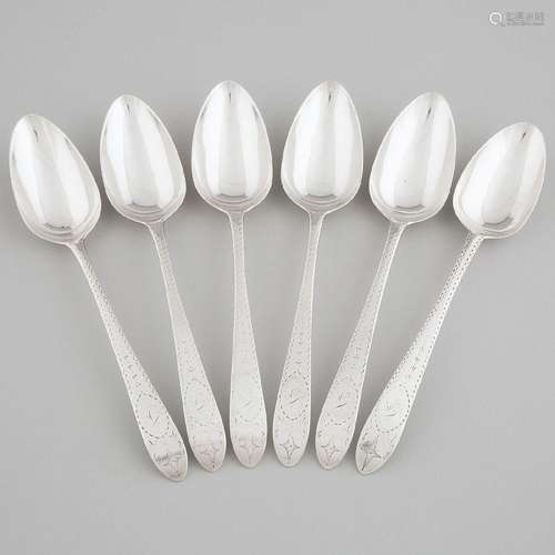 Six George III Irish Silver Bright-Cut Table Spoons, John D