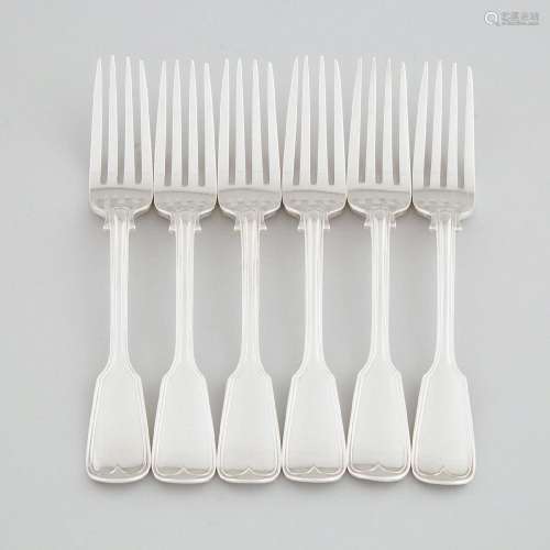 Six Victorian Silver Fiddle & Thread Pattern Table Forks...