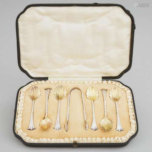 Six Victorian Silver Onslow Pattern Tea Spoons and Sugar To