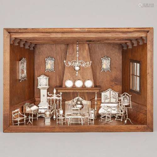 Dutch Silver Miniature Living Room Diorama, H. Hooykaas, Sc