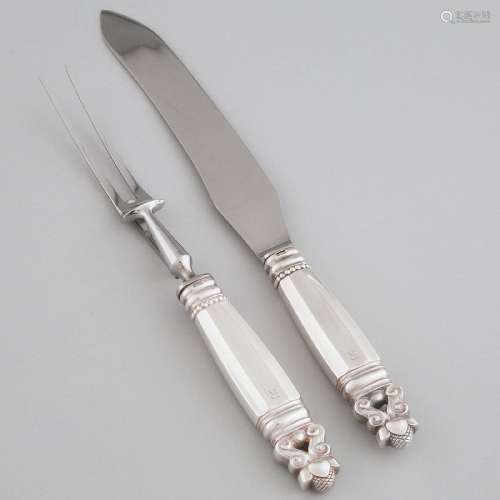 Danish Silver 'Acorn' Pattern Carving Knife and Fork, Georg