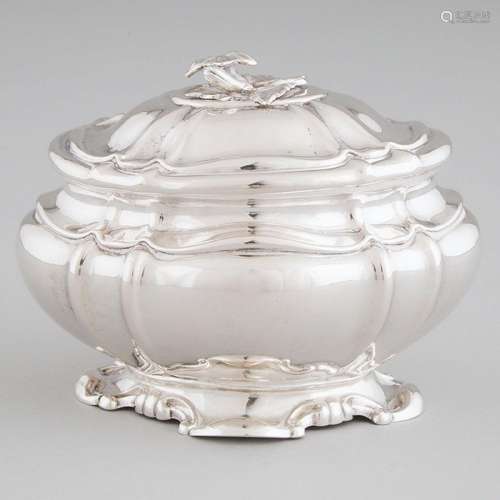 German Silver Shaped Oval Sugar Box, 19th century, height 4