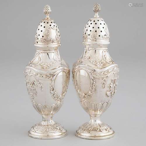 Pair of German Silver Casters, J. Kurz & Co., Hanau, ear...