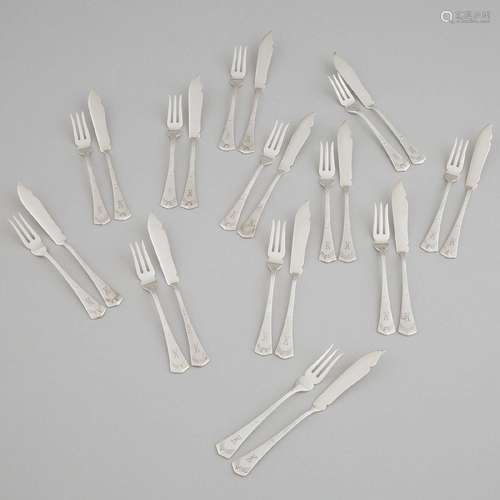 Twelve German Jugendstil Silver Fish Knives and Twelve Fork