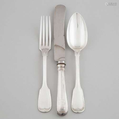 German Silver Fiddle and Thread Pattern Flatware, Johann Sc