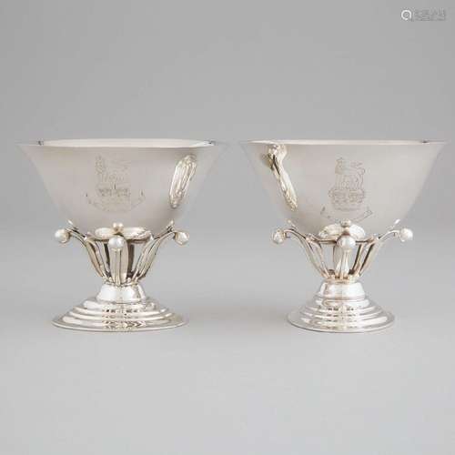 Pair of Indian Silver Pedestal-Footed Comports, 20th centur