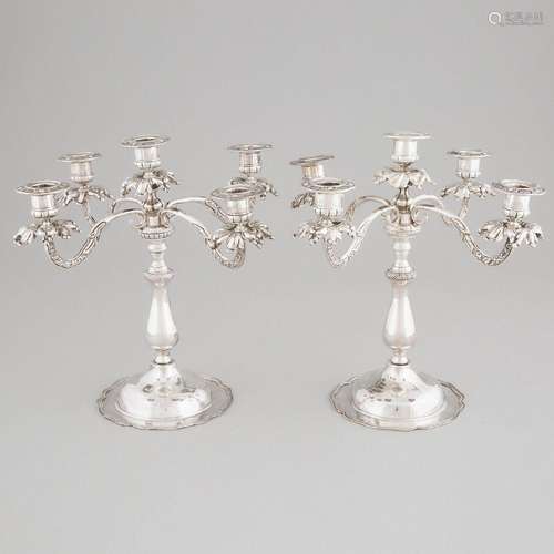 Pair of Peruvian Silver Five-Light Candelabra, 20th century