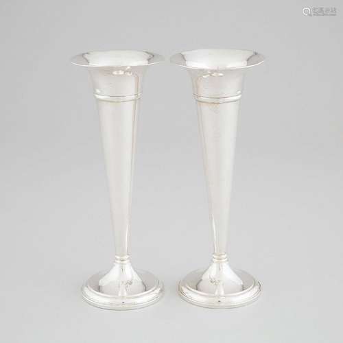 Pair of American Silver Trumpet Vases, Preisner Silver Co.,