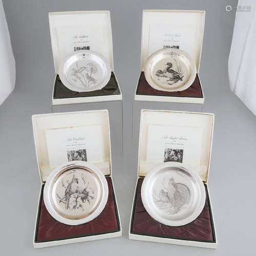 Set of Four Canadian Silver Audubon Society Bird Plates, af