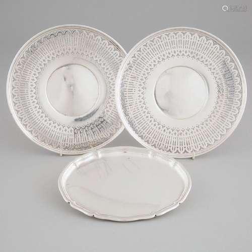 Pair of American Silver Cake Plates and a Continental Small