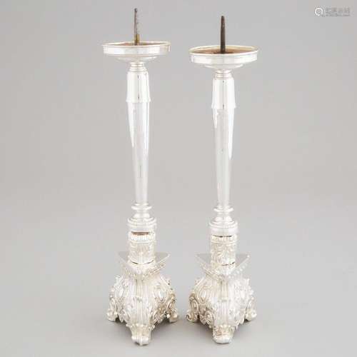 Pair of Continental Silver Plated Pricket Candlesticks, 19t