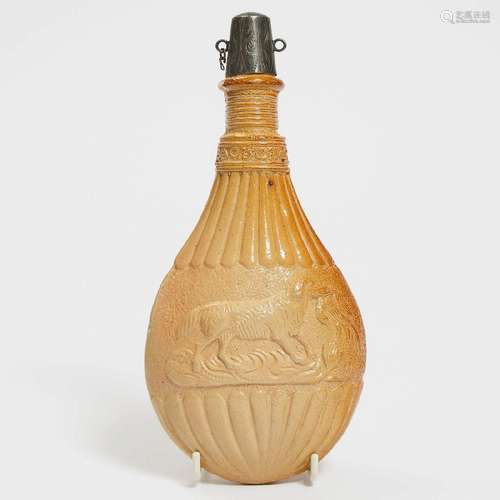 Stephen Green Lambeth Stoneware Spirit Flask, c.1850, heigh