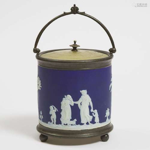 Wedgwood Blue Jasper-Dip Biscuit Barrel, late 19th/early 20