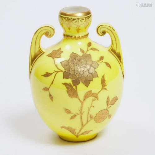 Royal Crown Derby Yellow and Gilt Ground Cabinet Vase, 1884