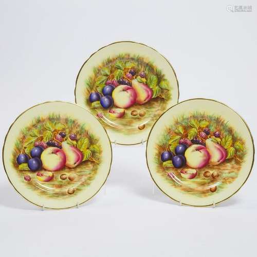 Three Aynsley 'Orchard Gold' Dinner Plates, N. Brunt, 20th