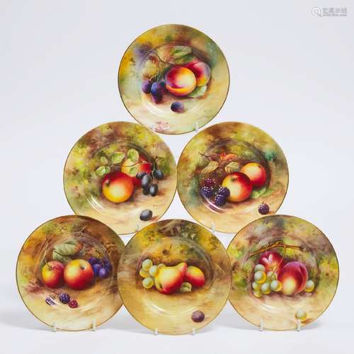 Six Royal Worcester Fruit Painted Plates, c.1929-30, diamet