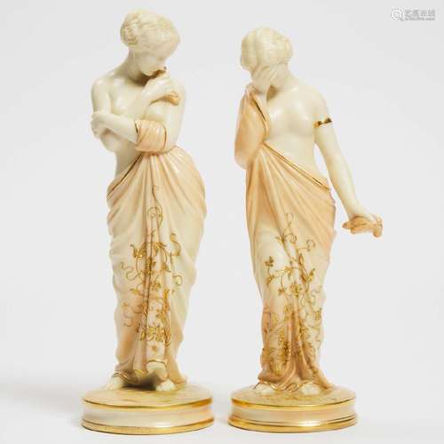 Pair of Royal Worcester Figures of 'Joy' and 'Sorrow', 1898