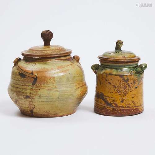 John Glick (American, 1938-2017), Two Stoneware Jars, Plum