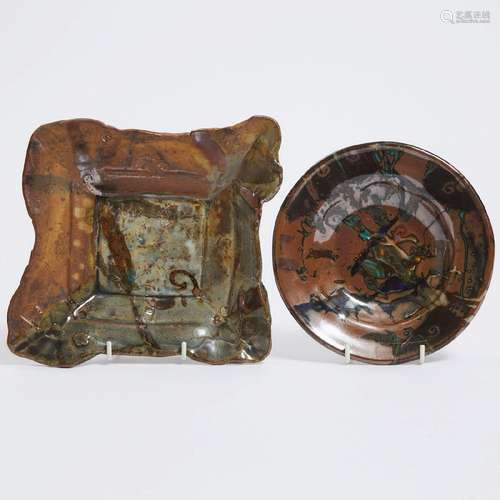 John Glick (American, 1938-2017), Two Stoneware Dishes, Plu