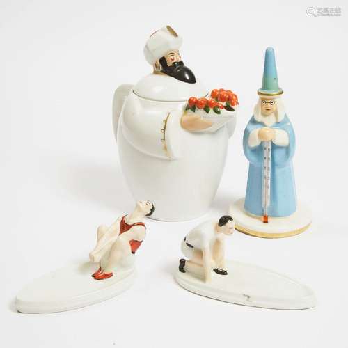 Robj Figural Covered Jug, Thermometer, and Two Dishes, Pari