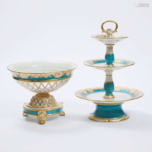 Paris Porcelain Pierced Comport and Three-Tier Cake Stand,