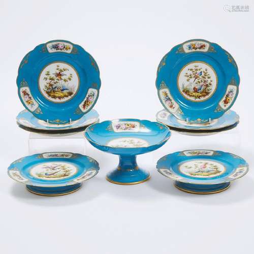 'Sèvres' Bleu Céleste Ground Dessert Service, late 19th/ear