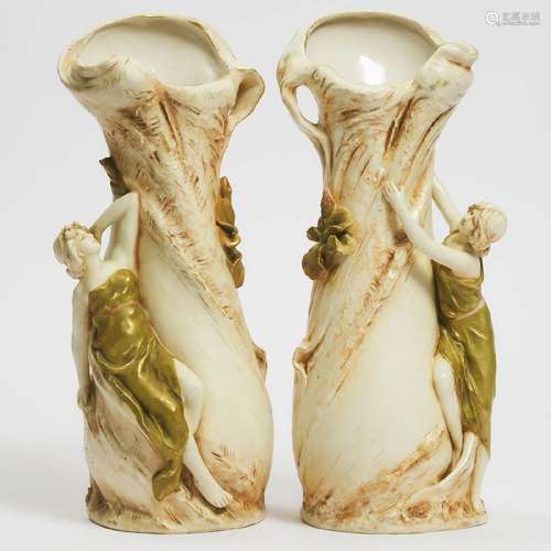 Pair of Royal Dux Figural Vases, early 20th century, height