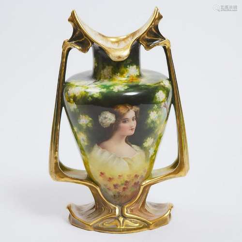 Royal Bonn Two-Handled Portrait Vase, c.1900, height 15.2 i