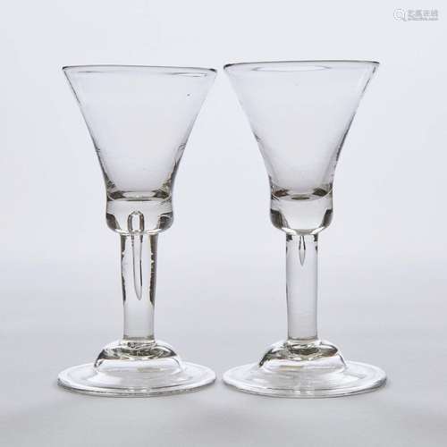 Pair of English Teared Plain Stemmed Wine Glasses, mid-18th