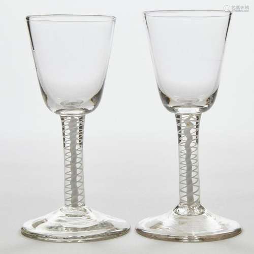 Pair of English Opaque Twist Stemmed Wine Glasses, c.1760-8