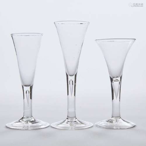 Three English Teared Stemmed Wine Glasses, mid-18th century