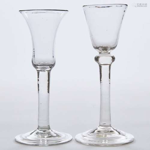 Two English Balustroid or Plain Stemmed Wine Glasses, mid-1