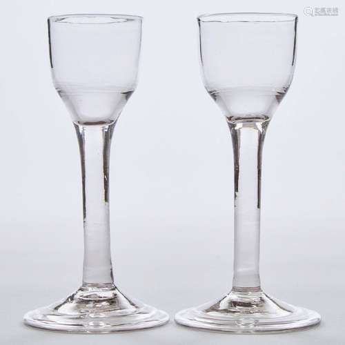 Pair of English Plain Stemmed Wine Glasses, mid-18th centur