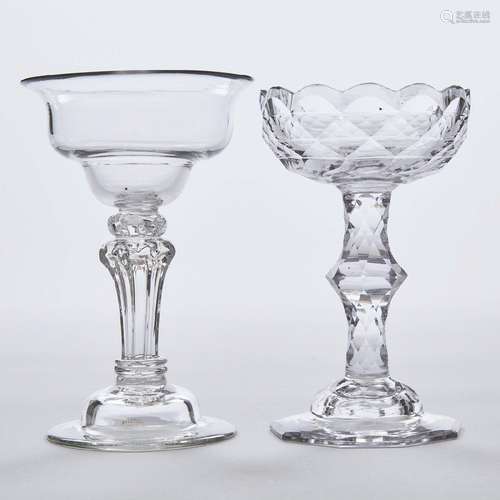 Two English Faceted or Moulded Pedestal Stemmed Sweetmeat G