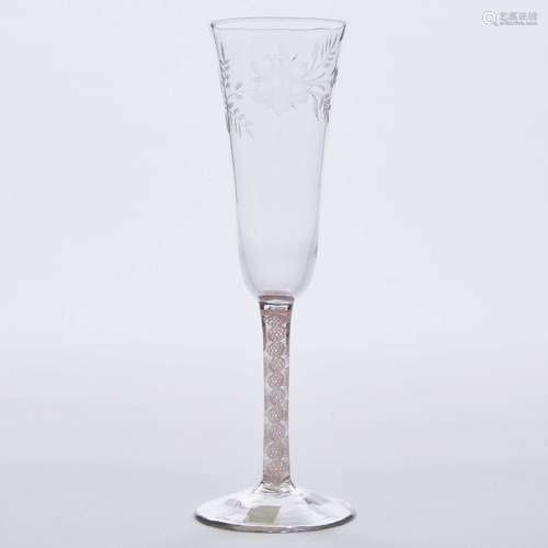 English Opaque Twist Stemmed Engraved Ale Glass, late 18th