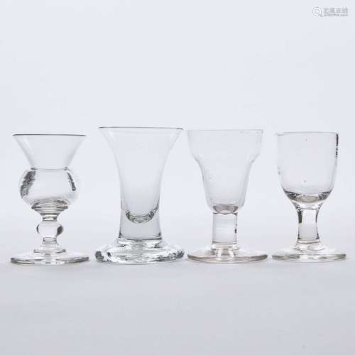 Four English Dram or Firing Glasses, late 18th/early 19th c