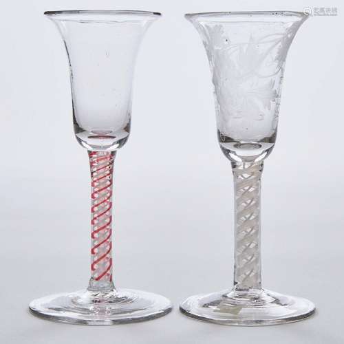 Two Continental Red or Opaque Twist Stemmed Wine Glasses, 1