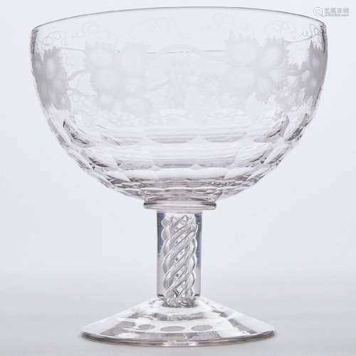 Continental Cut and Etched Glass Pedestal Footed Bowl, 19th